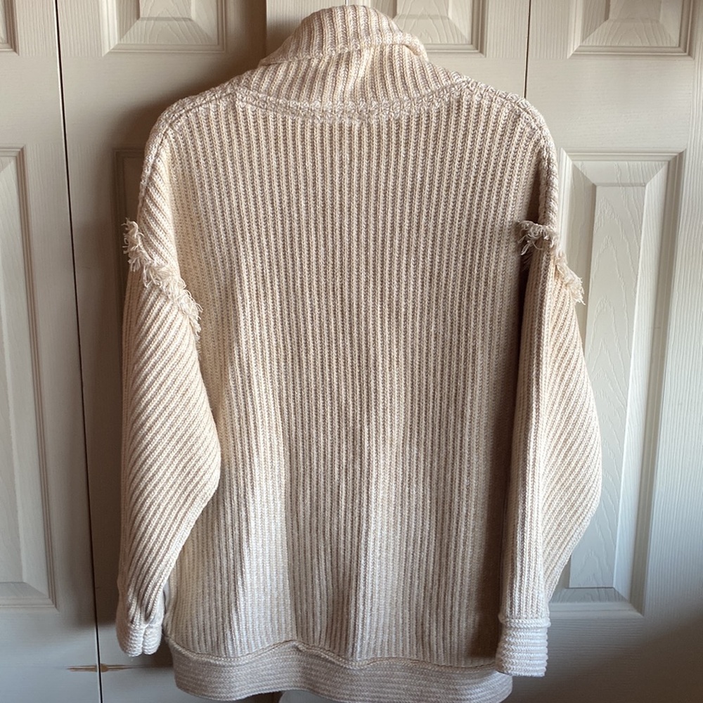 Free People NWT Boho Fringe OVERSIZED HEAVYWEIGHT Trim Pockets Sweater - Picture 6 of 17